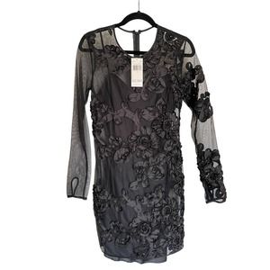 NWT Walter Baker Womens Embellished Mesh Lace Mini Dress Size 2 Black